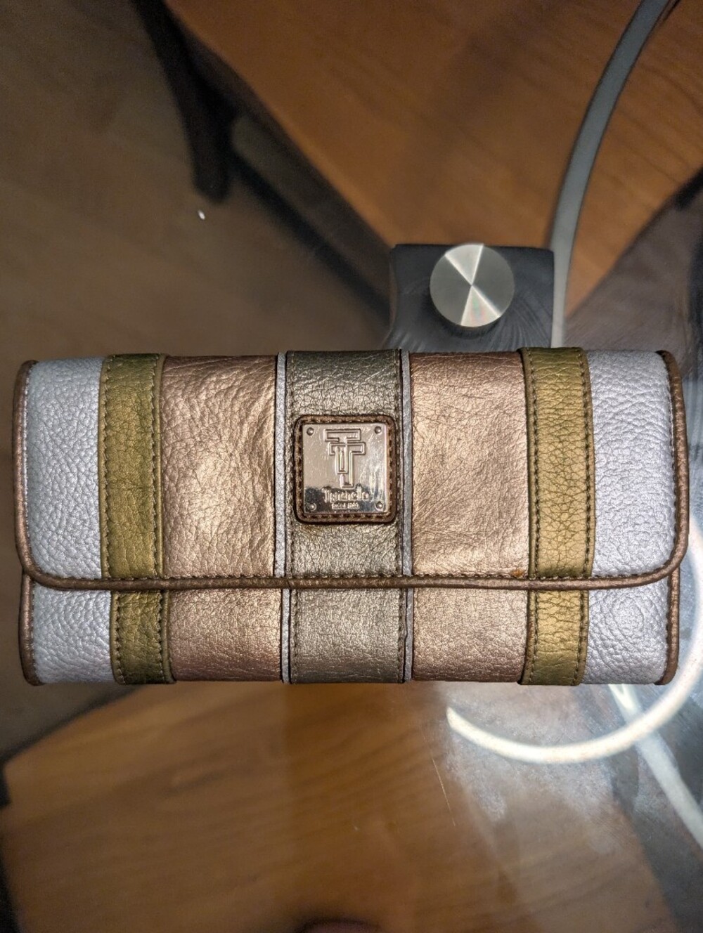 Tignanello Metallic Striped Wallet in Silver, Bronze & Olive